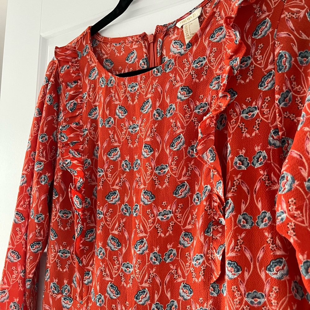 Red/Orange Floral Long-Sleeve Dress - Picture 8 of 8